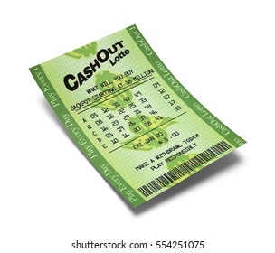 Lottery Ticket with Five Plays Isolated on White Background.