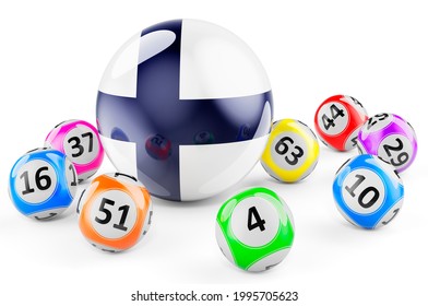 Lotto balls with Finnish flag. Lottery in Finland concept, 3D rendering isolated on white background