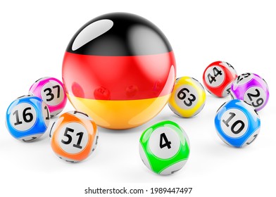 Lotto balls with German flag. Lottery in Germany concept, 3D rendering isolated on white background