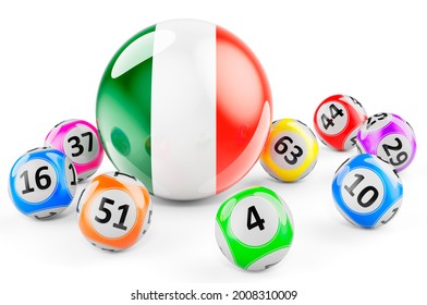Lotto balls with Irish flag. Lottery in Ireland concept, 3D rendering isolated on white background