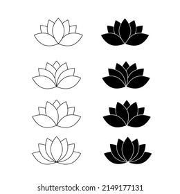 Lotus flower silhouette isolated on white. Lotus water lily outline logo in trendy style. Beauty logo template for wedding invitation, online education, visiting card. - Powered by Shutterstock