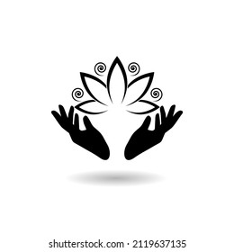 Lotus In Hand Logo Icon With Shadow