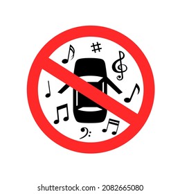 Loud Music From Auto Car Prohibited Sign On White Background. Cars Engine Off Symbol