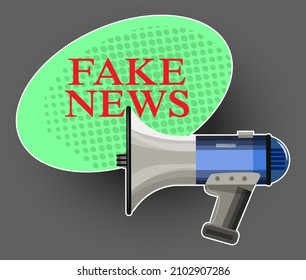 Loudspeaker And Bubble With The Inscription - Fake News. Media Icon, Symbol, Emblem, Badge, Spreading Lies