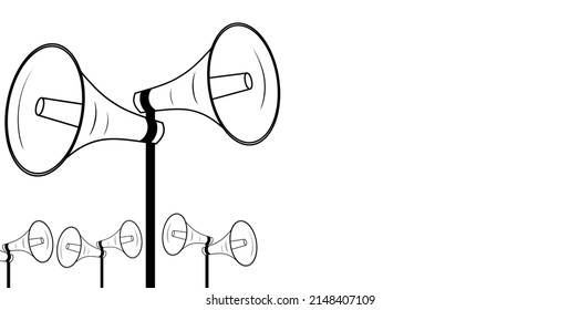 Loudspeaker Isolated On White. Noise Pollution Concept Poster With Copy Space For Text