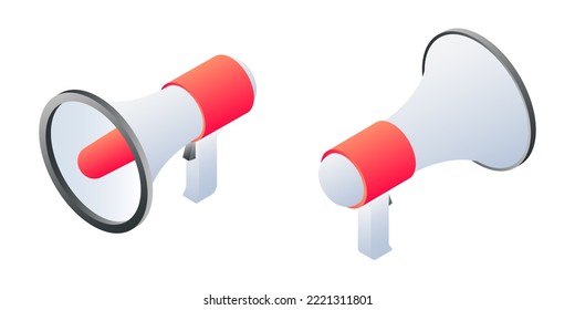 Loudspeaker Or Megaphone Isometric Icon. Loud Speaker 3d Illustration. 