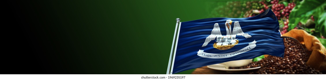 Louisiana Flag With Coffee Exploitation And Large Gradient Single Flag - 3D Illustration - 3D Render 