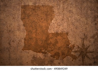 Louisiana State Map On A Old Vintage Crack Paper Background