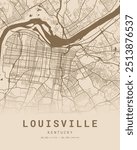 Louisville City Map Art with coordinates, Kentucky