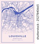 Louisville Pastel Pink and Blue City Map Print with coordinates, Kentucky