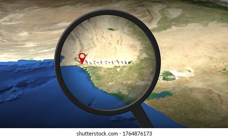 Loupe Finds Karachi City On The Map 3d 3D Rendering