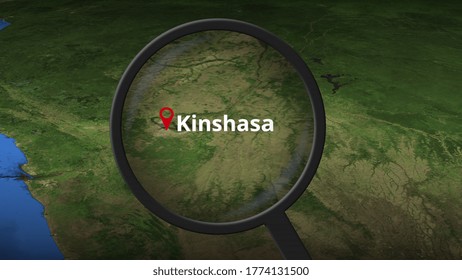 Loupe Finds Kinshasa City On The Map 3D Rendering