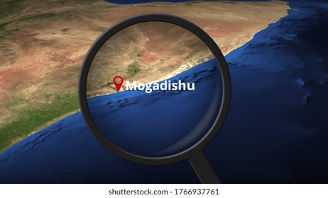 Loupe Finds Mogadishu City On The Map 3D Rendering