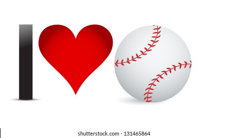 I love Baseball, Heart with Baseball Ball Inside illustration design