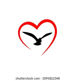 Love Bird With Heart Logo Design Template Icon