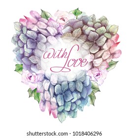 love card with watercolor flowers.heart