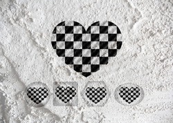 Love Checkered  Flag Sign Heart Symbol On Cement Wall Texture Background Design