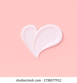 Love girly background. Cosmetic cream pastel pink and white template banner with heart shape smear. 3d rendering.