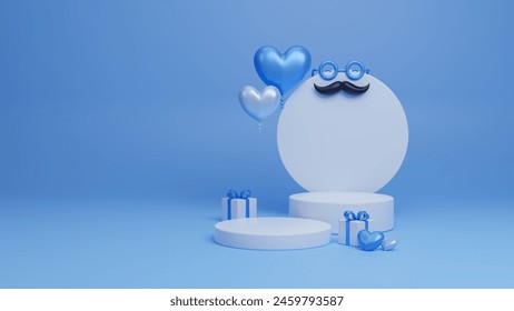 Love for happy father s day with frame and blue heart. Concept for Father's day. Gift box along with some festive decorations. Concept of sending love and surprise for dads. 3D rendering illustration - Powered by Shutterstock