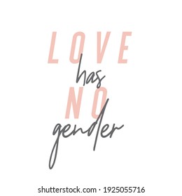 Love has no gender modern inspirational quote in pink and black.