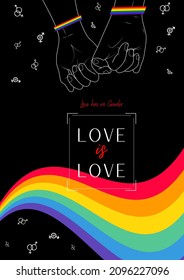 Love has no gender, love is love poster design. Gender equality image with rainbow color artwork.