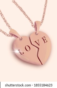 Love Heart Locket, Split Heart Necklace, Half Heart Love Necklace