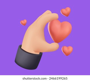 Love icon. Red heart emoji design. Hand holding heart symbol 3D. Romantic, love icon for poster, banner and web design illustration - Powered by Shutterstock