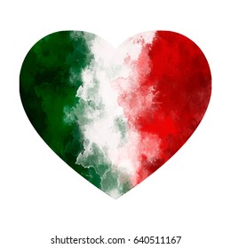 Love Italy Watercolor Heart Italian Flag Stock Illustration