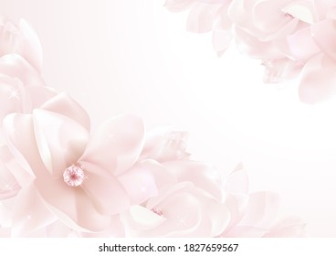 Love letter blank template with magnolia flower pattern background. Beautiful vector template for wedding invitation design, save the date card, letterhead, romantic letter for her, love note