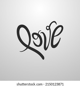 Love lettering, typography, calligraphy style word and heart shape. Isolated on colorful background, handwritten text vector illustration eps10