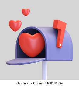 Love Mailbox Icon Valentine Day Symbol 3d Render Illustration