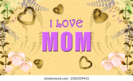 i love mom text in golden colour texture and animated flowers. concept for mother's day celebration. - Powered by Shutterstock