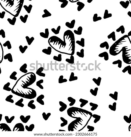 love pattern with black mini love around, black and white color, handrawn seamless design, background 