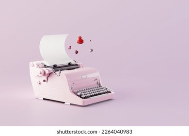 love for printing. an old typewriter with a white sheet of paper with hearts over it. 3D render. - Powered by Shutterstock