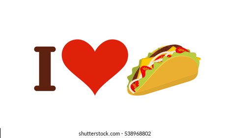 I love taco. Heart and traditional Mexican food. Tortilla chips and onion. Tomato and fresh meat. Logo for fastfood lovers
 - Powered by Shutterstock