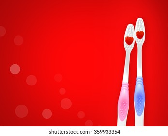 Love toothbrush and red illustration background.