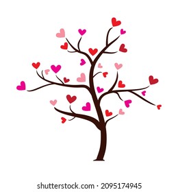 Love tree with heart leaves. Tree with paper leaves and hanging hearts. Jpeg illustration.