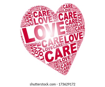 Love word cloud in love shape over white background