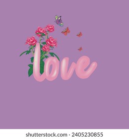 I love you card, love mom, love boyfriend, heart, pink rose, butterfly, Valentine's Day Vector premium paper cut style design for posters, signs, gree - Powered by Shutterstock