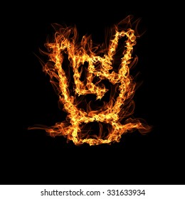 I Love You language hand sign icon, symbol, by fire