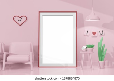 Lovely 3d rendering happy Valentines day room with frame template in 3d model mockup.valentine's day mockup concept. Heart, Love,gift box, balloon - Shutterstock ID 1898884870