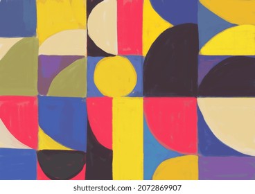 Lovely Abstract Art With Geometrical Wave And Primary Color Inspired By Kandinsky And Malevich Art, Illustration, Realism And Abstraction. Painting With Deep Color. Illustration For Art Print