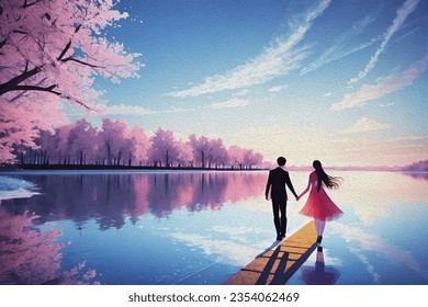 lovely couple on the way to heaven anime digital art illustration paint background wallpaper - Powered by Shutterstock