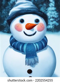 Lovely Cute Snowman With A Blue Scarf