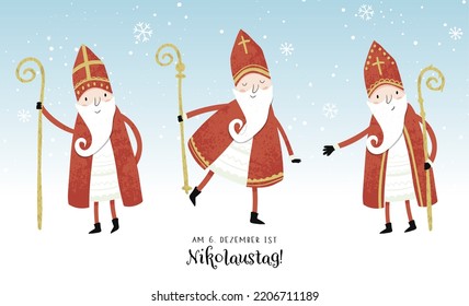 Lovely drawn Nikolaus character, , text in german saying "6th of December is Nikolaus Day" - great for invitations, banners, wallpapers, cards  - Powered by Shutterstock