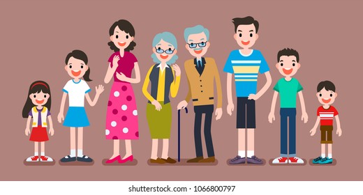 Lovely family characters, set of members from big family in flat design - Shutterstock ID 1066800797