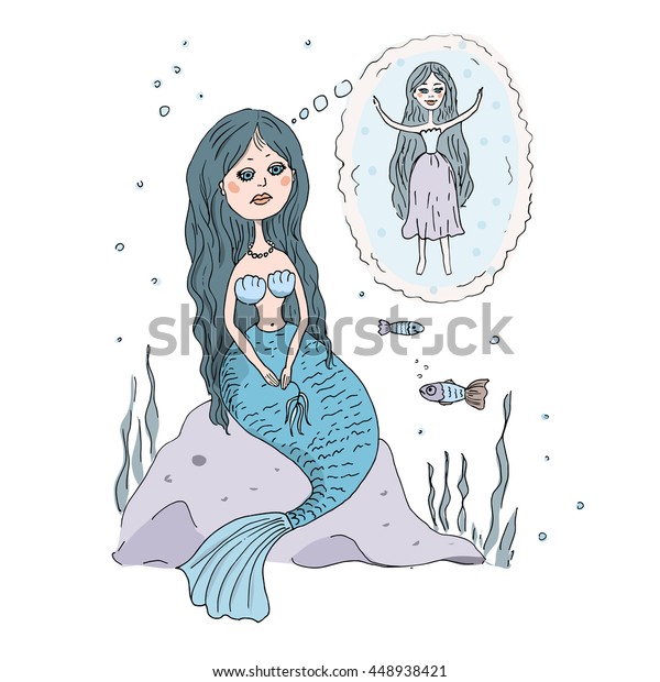 Lovely Sad Little Mermaid Sits On Stock Illustration 448938421