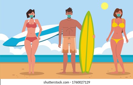 Lovely summer with girl, boy and surfboard with mask. Best summertime commercial for tropical resort. - Powered by Shutterstock