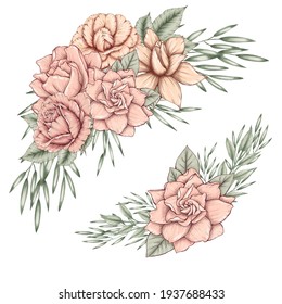 Lovely Wedding Pink Flower Bouquets Pink Stock Illustration 1937688433 ...