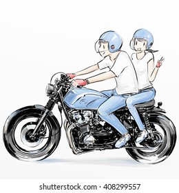 lovey couple riding motorcycle